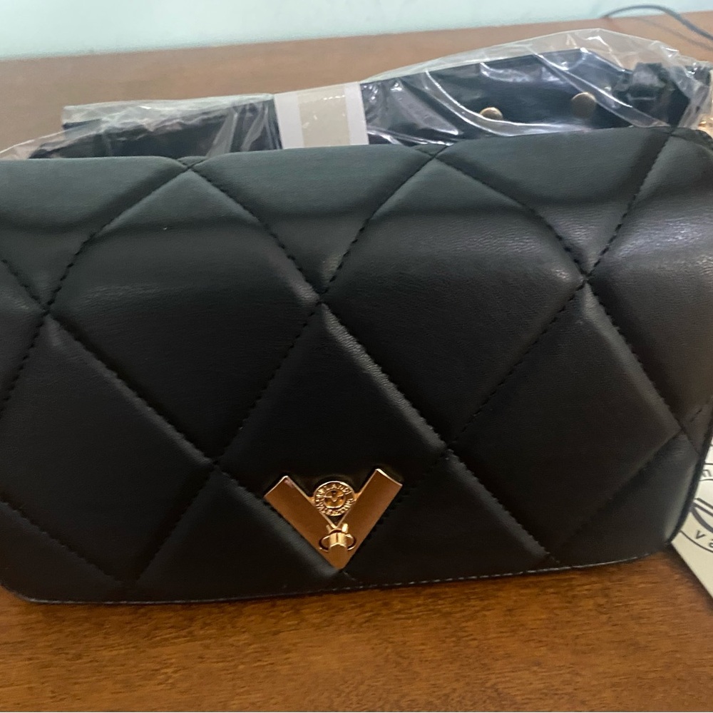 Valentino Orlandi Black and Gold Crossbody Bag with Quilted Design